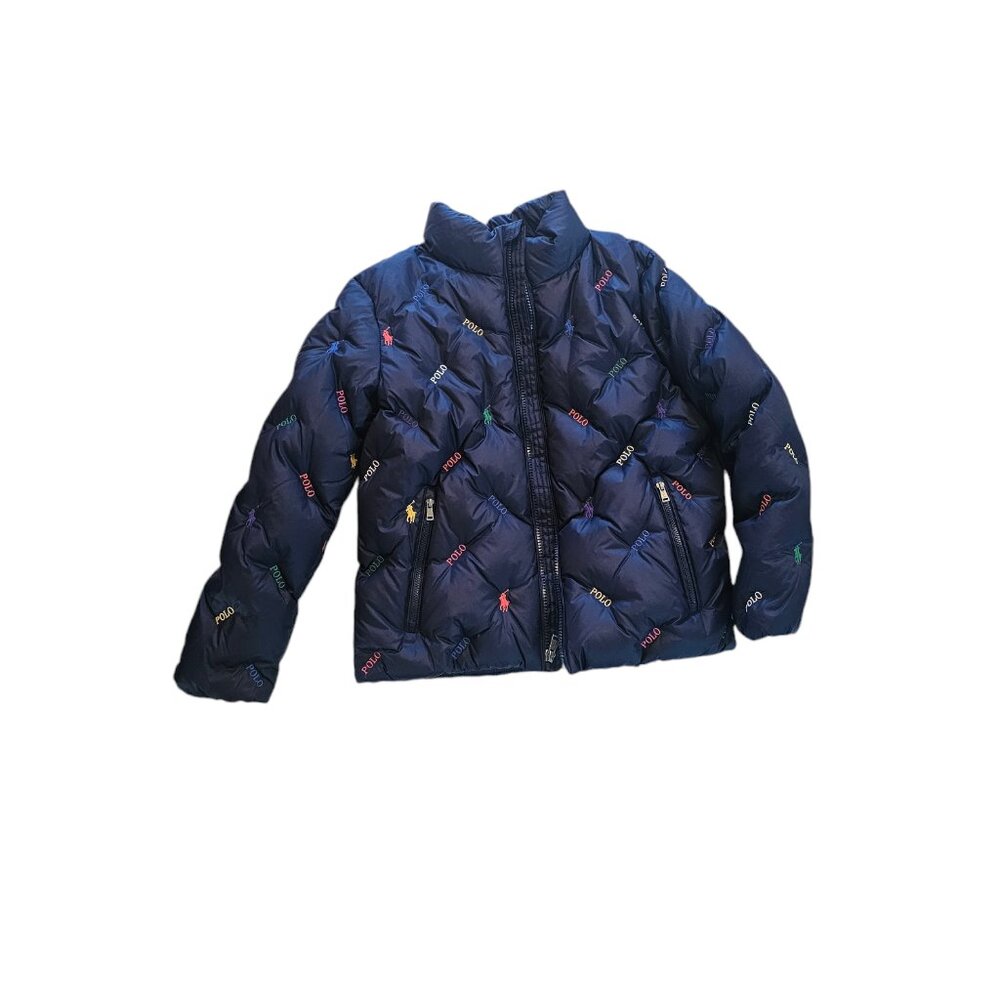 Polo by Ralph Lauren Navy Puffer Jacket with Multicolor Polo Logos - Picture 9 of 14